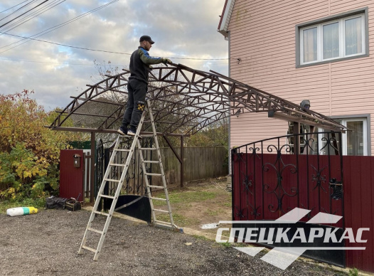 Навес для двух автомобилей из поликарбоната №64 - фото 1592